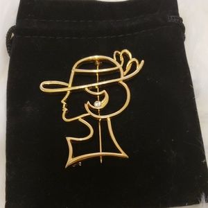 Goldtone Lady Silhouette Brooch